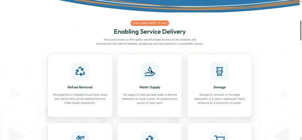 Oshakati Town Council website screenshot