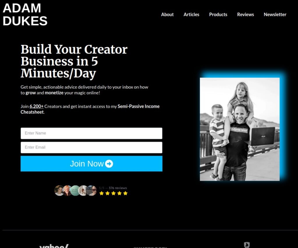 Adam Dukes website screenshot